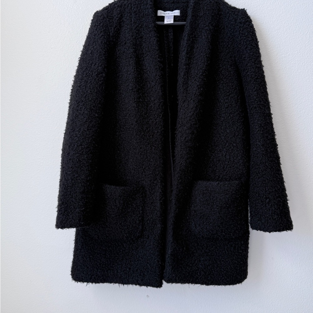 Carole Wren Textured Open Front Coatigan in Charcoal Gray (Size L)